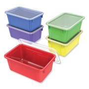 Storex Cubby Bins with Clear Lids, 12.25" x 8" x 5.25", Assorted Colors, 5/Pack (62406E05C)