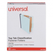 Universal Four-Section Pressboard Classification Folders, 1.75" Expansion, 1 Divider, 4 Fasteners, Letter Size, Light Blue, 20/Box (10404)