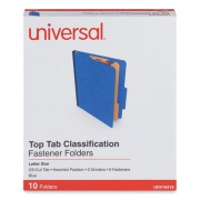 Universal Six-Section Pressboard Classification Folders, 2.5" Expansion, 2 Dividers, 6 Fasteners, Letter Size, Blue, 10/Box (10410)