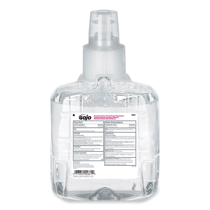 GOJO Antibacterial Foam Hand Wash Refill, For LTX-12 Dispenser, Plum Scent, 1,200 mL (GOJ191202EA)