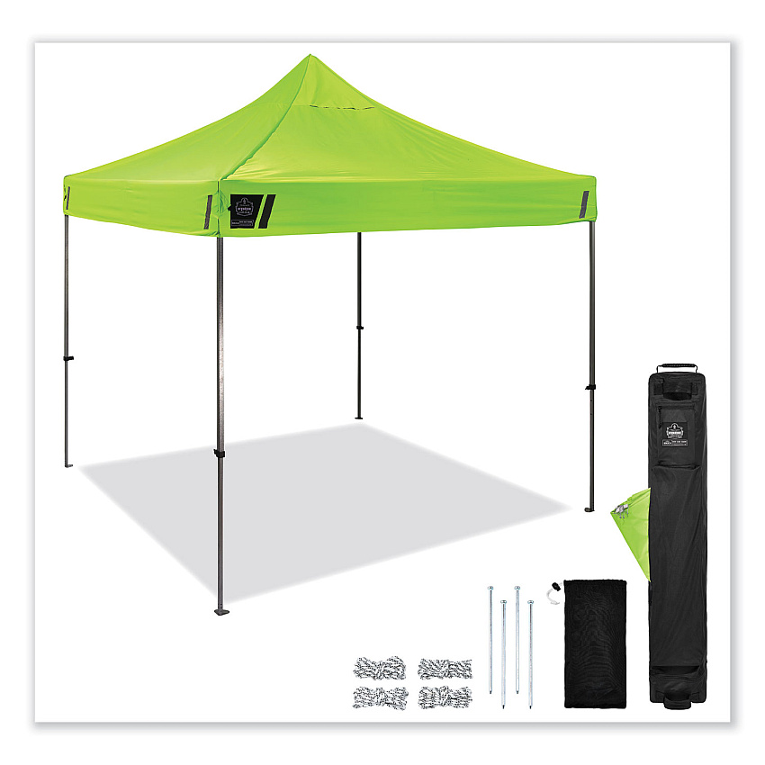 ergodyne Shax 6000 Heavy-Duty Pop-Up Tent, Single Skin, 10 ft x 10 ft, Polyester/Steel, Lime (EGO12900)