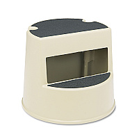 Rubbermaid Commercial Rolling Step Stool, Curved Design, 2-Step, Retracting Casters, 350 lb Capacity, 16" Diameter x 13.5"h, Beige (RCP252300BGE)