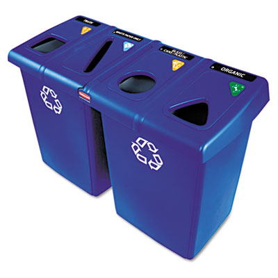 Rubbermaid Commercial Glutton Recycling Station, Four-Stream, 92 gal, Plastic, Blue (RCP1792372)