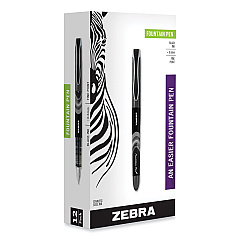 Zebra Fountain Pen, Fine 0.6 mm, Black Ink, Black/Gray Barrel, 12/Pack (ZEB48310)