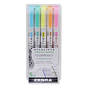 Zebra Mildliner Double Ended Highlighter, Assorted Ink Colors, Bold-Chisel/Fine-Bullet Tips, Assorted Barrel Colors, 5/Pack (ZEB78105)
