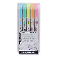 Zebra Mildliner Double Ended Highlighter, Assorted Ink Colors, Bold-Chisel/Fine-Bullet Tips, Assorted Barrel Colors, 5/Pack (ZEB78105)