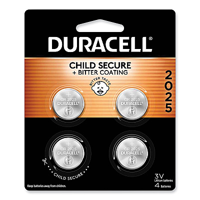 Duracell Lithium Coin Batteries With Bitterant, 2025, 4/Pack (DURDL2025B4PK)