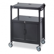 Safco Steel Adjustable AV Cart w/Cabinet, Metal, 3 Shelf, 6 AC Outlets, 40 lb Cap, 26.75x20.5x42, Black, Ships in 1-3 Business Days (8943BL)
