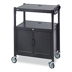 Safco Steel Adjustable AV Cart with Cabinet, Metal, 3 Shelf, 6 AC Outlets, 40 lb Capacity, 26.75 x 20.5 x 42, Black (SAF8943BL)