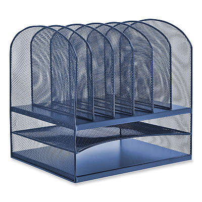Safco Onyx Desk Organizer with Two Horizontal and Six Upright Sections, Letter Size Files, 13.25 x 11.5 x 13, Blue (SAF3255BU)