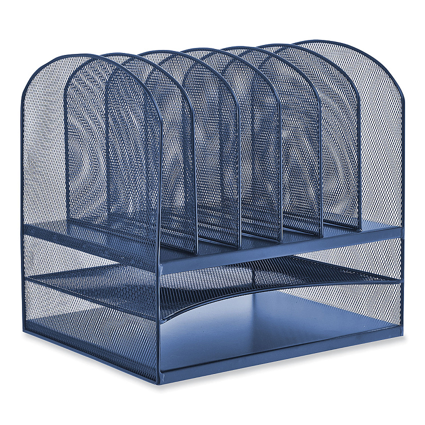 Safco Onyx Desk Organizer with Two Horizontal and Six Upright Sections, Letter Size Files, 13.25 x 11.5 x 13, Blue (SAF3255BU)