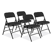 NPS 2300 Series Fabric Upholstered Triple Brace Premium Folding Chair, Supports Up to 500 lb, Midnight Black, 4/Carton (NPS2310)