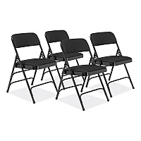NPS 2300 Series Fabric Upholstered Triple Brace Premium Folding Chair, Supports Up to 500 lb, Midnight Black, 4/Carton (NPS2310)