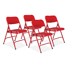 NPS 200 Series Premium All-Steel Double Hinge Folding Chair, Supports Up to 500 lb, 17.25" Seat Height, Red, 4/Carton (NPS240)