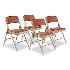 NPS 1200 Series Vinyl Dual-Hinge Folding Chair, Supports Up to 500 lb, Honey Brown Seat, Honey Brown Back, Beige Base, 4/Carton (NPS1203)