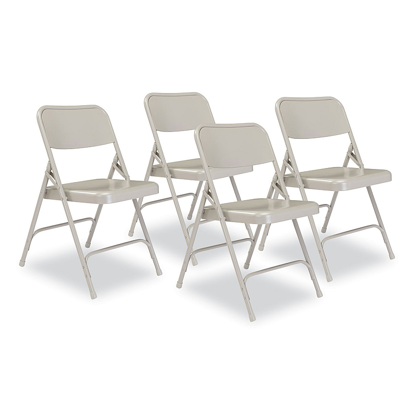 NPS 200 Series Premium All-Steel Double Hinge Folding Chair, Supports Up to 500 lb, 17.25" Seat Height, Gray, 4/Carton (NPS202)