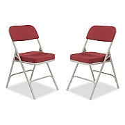 NPS 3200 Series Premium Fabric Dual-Hinge Folding Chair, Supports Up to 300 lb, Burgundy Seat, Burgundy Back, Gray Base, 2/Carton (NPS3218)