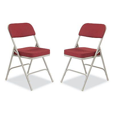 NPS 3200 Series Premium Fabric Dual-Hinge Folding Chair, Supports Up to 300 lb, Burgundy Seat, Burgundy Back, Gray Base, 2/Carton (NPS3218)