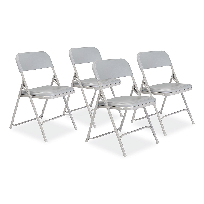 NPS 800 Series Premium Plastic Folding Chair, Supports Up to  500 lb, 18" Seat Height, Gray Seat, Gray Back, Gray Base, 4/Carton (NPS802)