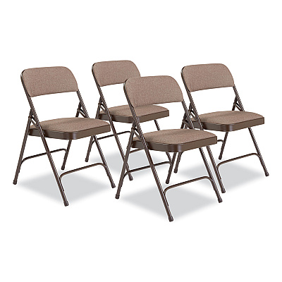 NPS 2200 Series Fabric Dual-Hinge Premium Folding Chair, Supports Up to 500 lb, Walnut Seat, Walnut Back, Brown Base, 4/Carton (NPS2207)
