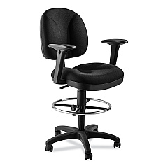NPS Comfort Task Stool with Arms, Supports Up to 300 lb, 25.5" to 35.5" Seat Height, Black Seat, Black Back, Black Base (NPSCTSA)