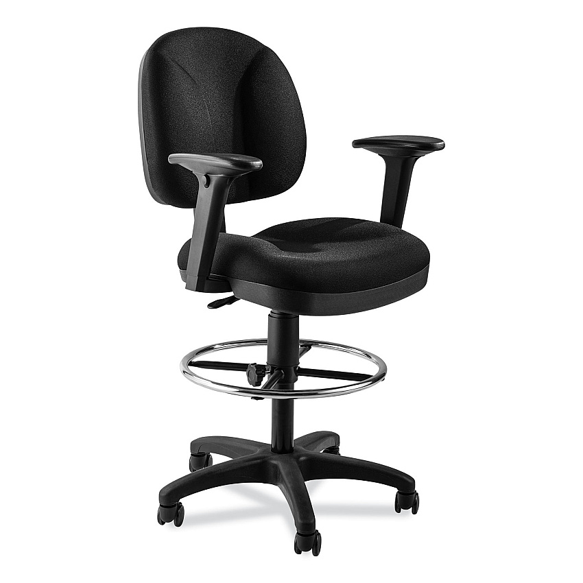 NPS Comfort Task Stool with Arms, Supports Up to 300 lb, 25.5" to 35.5" Seat Height, Black Seat, Black Back, Black Base (NPSCTSA)
