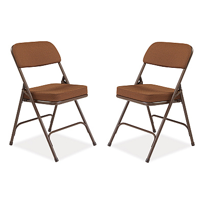 NPS 3200 Series Premium Fabric Dual-Hinge Folding Chair, Supports Up to 300 lb, Gold Seat, Gold Back, Brown Base, 2/Carton (NPS3219)