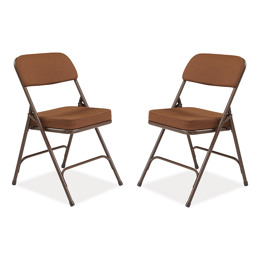 NPS 3200 Series Premium Fabric Dual-Hinge Folding Chair, Supports Up to 300 lb, Gold Seat, Gold Back, Brown Base, 2/Carton (NPS3219)