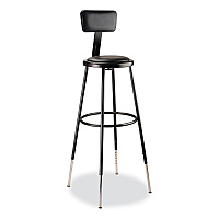 NPS 6400 Series Height Adjustable Heavy Duty Vinyl Padded Stool with Backrest, Supports 300 lb, 32" to 39" Seat Height, Black (NPS6430HB10)