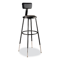NPS 6400 Series Height Adjustable Heavy Duty Vinyl Padded Stool with Backrest, Supports 300 lb, 32" to 39" Seat Height, Black (NPS6430HB10)