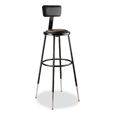 NPS 6400 Series Height Adjustable Heavy Duty Vinyl Padded Stool with Backrest, Supports 300 lb, 32" to 39" Seat Height, Black (NPS6430HB10)