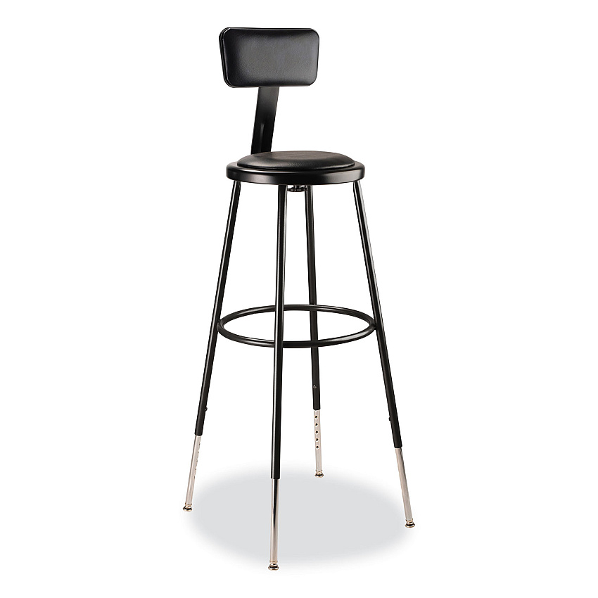 NPS 6400 Series Height Adjustable Heavy Duty Vinyl Padded Stool with Backrest, Supports 300 lb, 32" to 39" Seat Height, Black (NPS6430HB10)