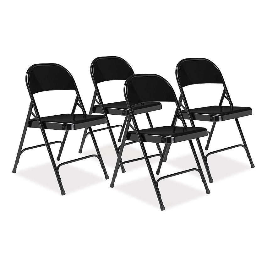 NPS 50 Series All-Steel Folding Chair, Supports Up to 500 lb, 16.75" Seat Height, Black Seat, Black Back, Black Base, 4/Carton (NPS510)