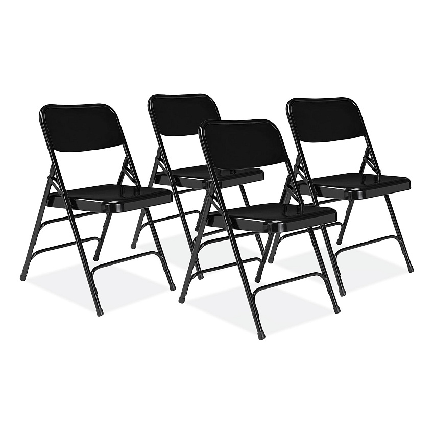 NPS 300 Series Deluxe All-Steel Triple Brace Folding Chair, Supports Up to 480 lb, 17.25" Seat Height, Black, 4/Carton (NPS310)