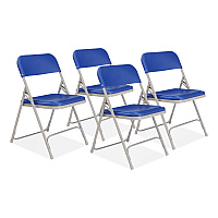 NPS 800 Series Premium Plastic Folding Chair, Supports Up to 500 lb, 18" Seat Height, Blue Seat, Blue Back, Gray Base, 4/Carton (NPS805)