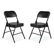 NPS 3200 Series 2" Vinyl Upholstered Double Hinge Folding Chair, Supports Up to 300 lb, 18.5" Seat Height, Black, 2/Carton (NPS3210)