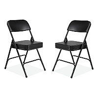 NPS 3200 Series 2" Vinyl Upholstered Double Hinge Folding Chair, Supports Up to 300 lb, 18.5" Seat Height, Black, 2/Carton (NPS3210)