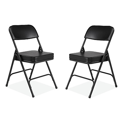 NPS 3200 Series 2" Vinyl Upholstered Double Hinge Folding Chair, Supports Up to 300 lb, 18.5" Seat Height, Black, 2/Carton (NPS3210)