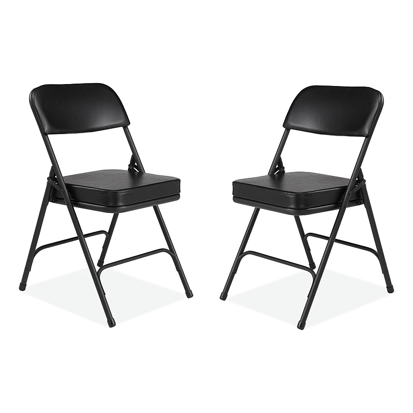 NPS 3200 Series 2" Vinyl Upholstered Double Hinge Folding Chair, Supports Up to 300 lb, 18.5" Seat Height, Black, 2/Carton (NPS3210)