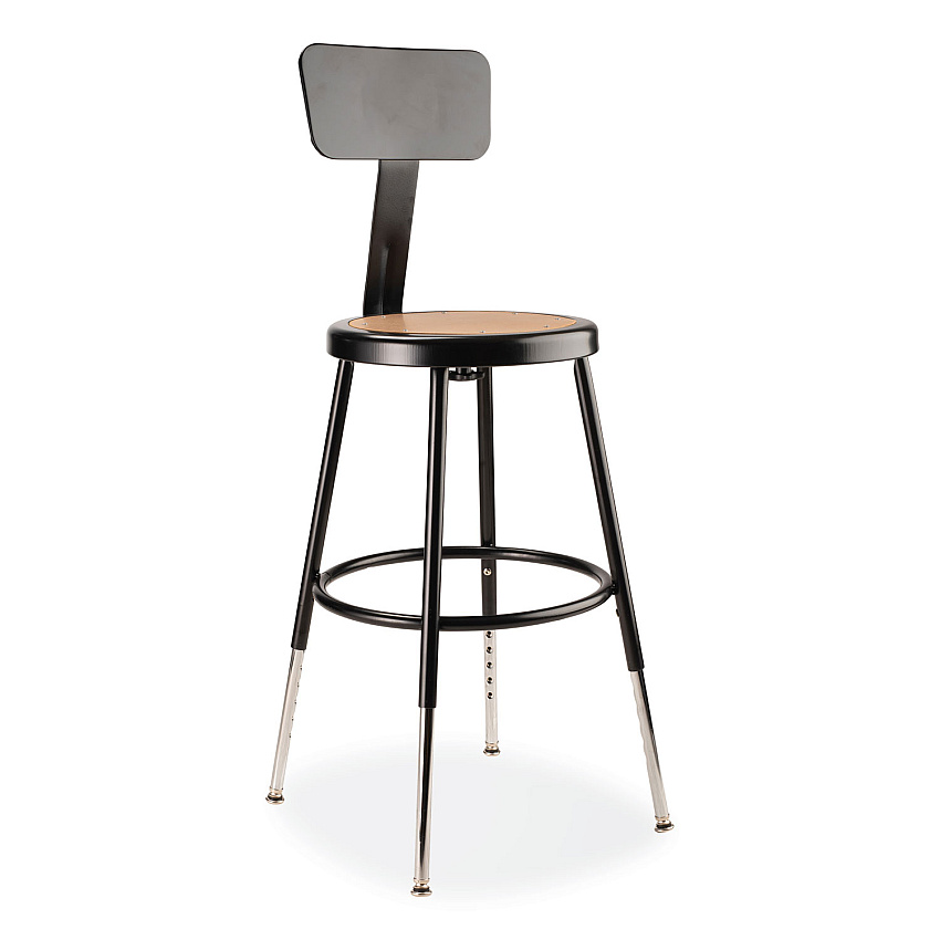 NPS 6200 Series 19" to 27" Height Adjustable Heavy-Duty Stool with Backrest, Supports Up to 500 lb, Masonite Seat/Black Base (NPS6218HB10)