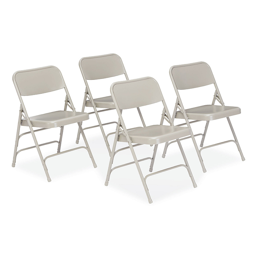NPS 300 Series Deluxe All-Steel Triple Brace Folding Chair, Supports Up to 480 lb, 17.25" Seat Height, Gray, 4/Carton (NPS302)