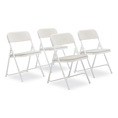 NPS 800 Series Plastic Folding Chair, Supports Up to 500 lb, 18" Seat Height, Bright White Seat, White Base, 4/Carton (NPS821)