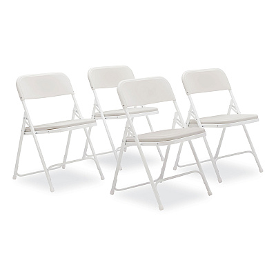 NPS 800 Series Plastic Folding Chair, Supports Up to 500 lb, 18" Seat Height, Bright White Seat, White Base, 4/Carton (NPS821)