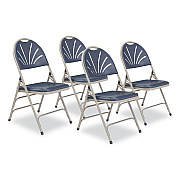 NPS 1100 Series Deluxe Fan-Back Tri-Brace Folding Chair, Supports Dark Blue Seat, Dark Blue Back, Gray Base, 4/Carton (NPS1115)