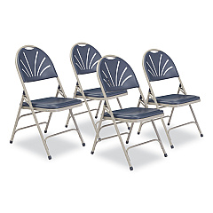 NPS 1100 Series Deluxe Fan-Back Tri-Brace Folding Chair, Supports Dark Blue Seat, Dark Blue Back, Gray Base, 4/Carton (NPS1115)