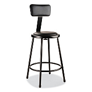 NPS 6400 Series Heavy Duty Vinyl Padded Stool with Backrest, Supports 300 lb, 24" Seat Height, Black Seat, Black Back, Black Base (NPS6424B10)
