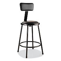 NPS 6400 Series Heavy Duty Vinyl Padded Stool with Backrest, Supports 300 lb, 24" Seat Height, Black Seat, Black Back, Black Base (NPS6424B10)