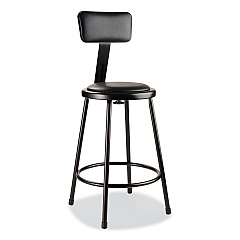 NPS 6400 Series Heavy Duty Vinyl Padded Stool with Backrest, Supports 300 lb, 24" Seat Height, Black Seat, Black Back, Black Base (NPS6424B10)