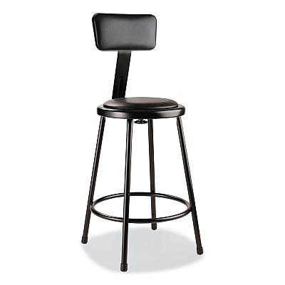 NPS 6400 Series Heavy Duty Vinyl Padded Stool with Backrest, Supports 300 lb, 24" Seat Height, Black Seat, Black Back, Black Base (NPS6424B10)