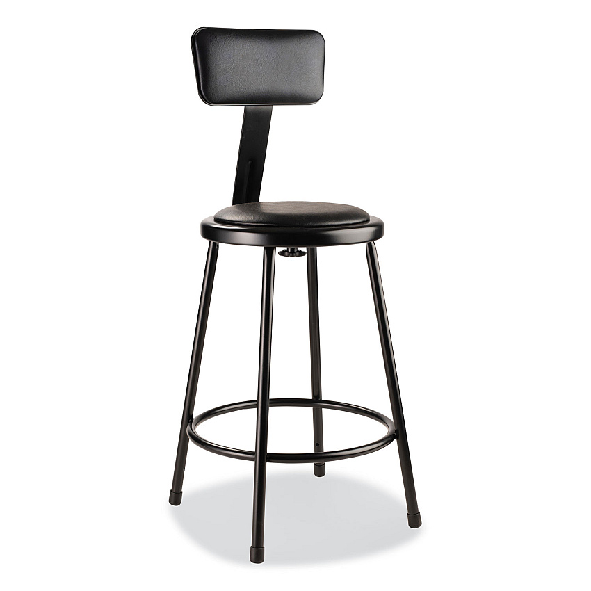 NPS 6400 Series Heavy Duty Vinyl Padded Stool with Backrest, Supports 300 lb, 24" Seat Height, Black Seat, Black Back, Black Base (NPS6424B10)